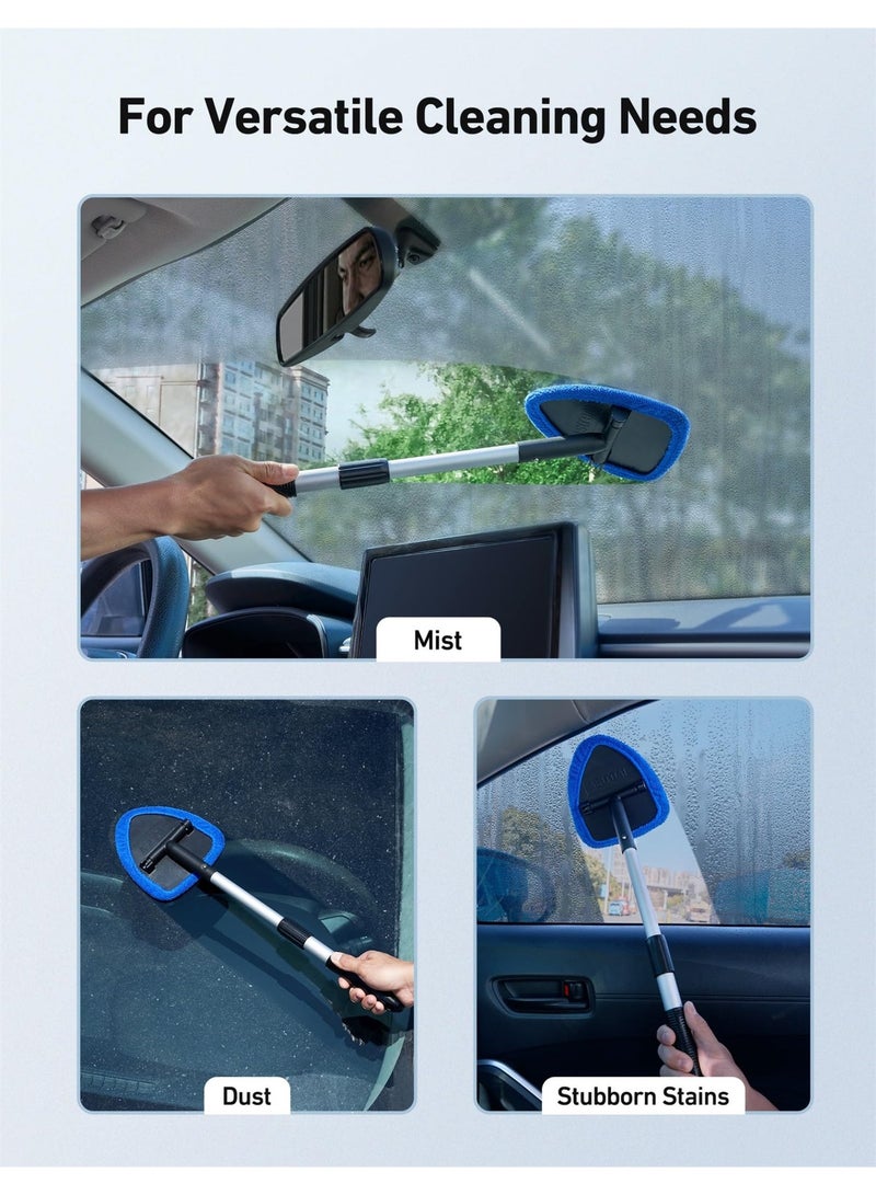 Windshield Cleaner Tool with Extendable Handle, Car Interior Detailing Cleaning Kit, 1 Spray Bottle and 4 Microfiber Pads, Auto Glass Wiper Brush Kit Blue - Image 4